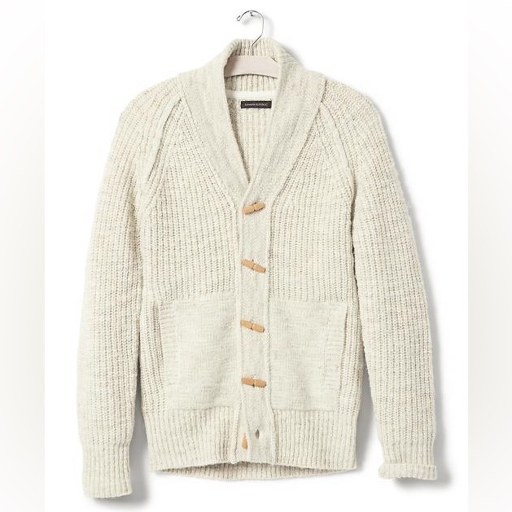 Banana Republic Heritage Men's Cream Shawl Collar Toggle Wool Blend Cardigan